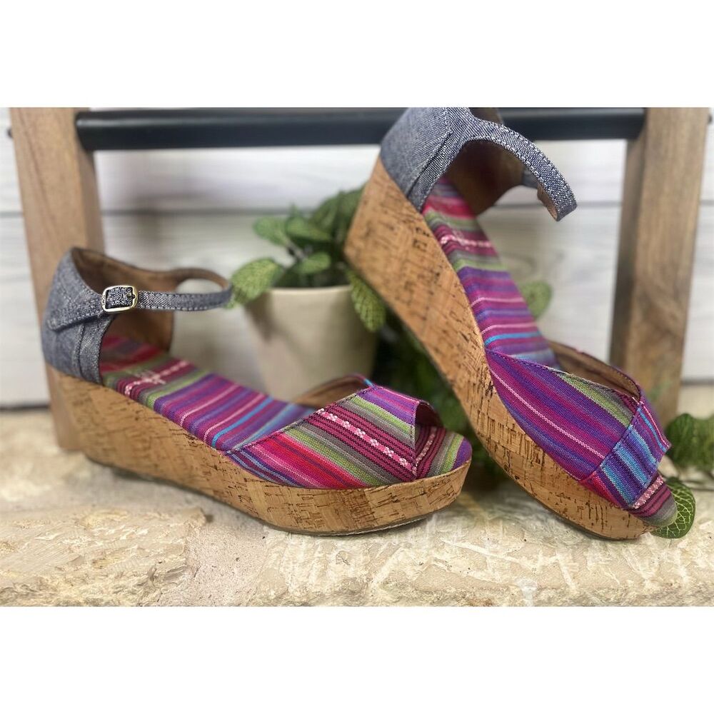 TOMS Women's Multicolor Striped Wedge Sandals Size 9